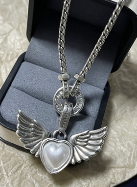 925原创翅膀爱心珍珠吊坠挂坠环形蛇骨链潮男女项链锁骨链配饰