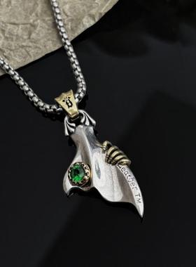 潮牌项链鱼尾鲸鱼尾鎏金美式吊坠潮男女挂件项坠项链毛衣链
