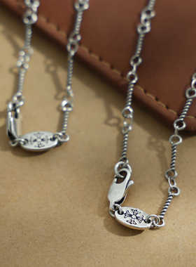 925竹节手工项链男女款做旧情侣锁骨链素链麻花单链扭链