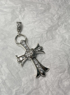 S925潮牌复古做旧十字架大吊坠项链男女情侣个性配饰毛衣链
