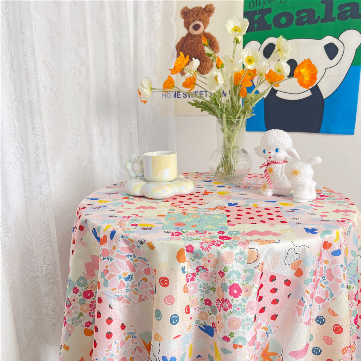 韩式田园ins少女心碎花绒布清新台布高级感长方形餐桌茶几柜盖布,淘宝优惠券,粉丝福利购,淘宝优惠卷