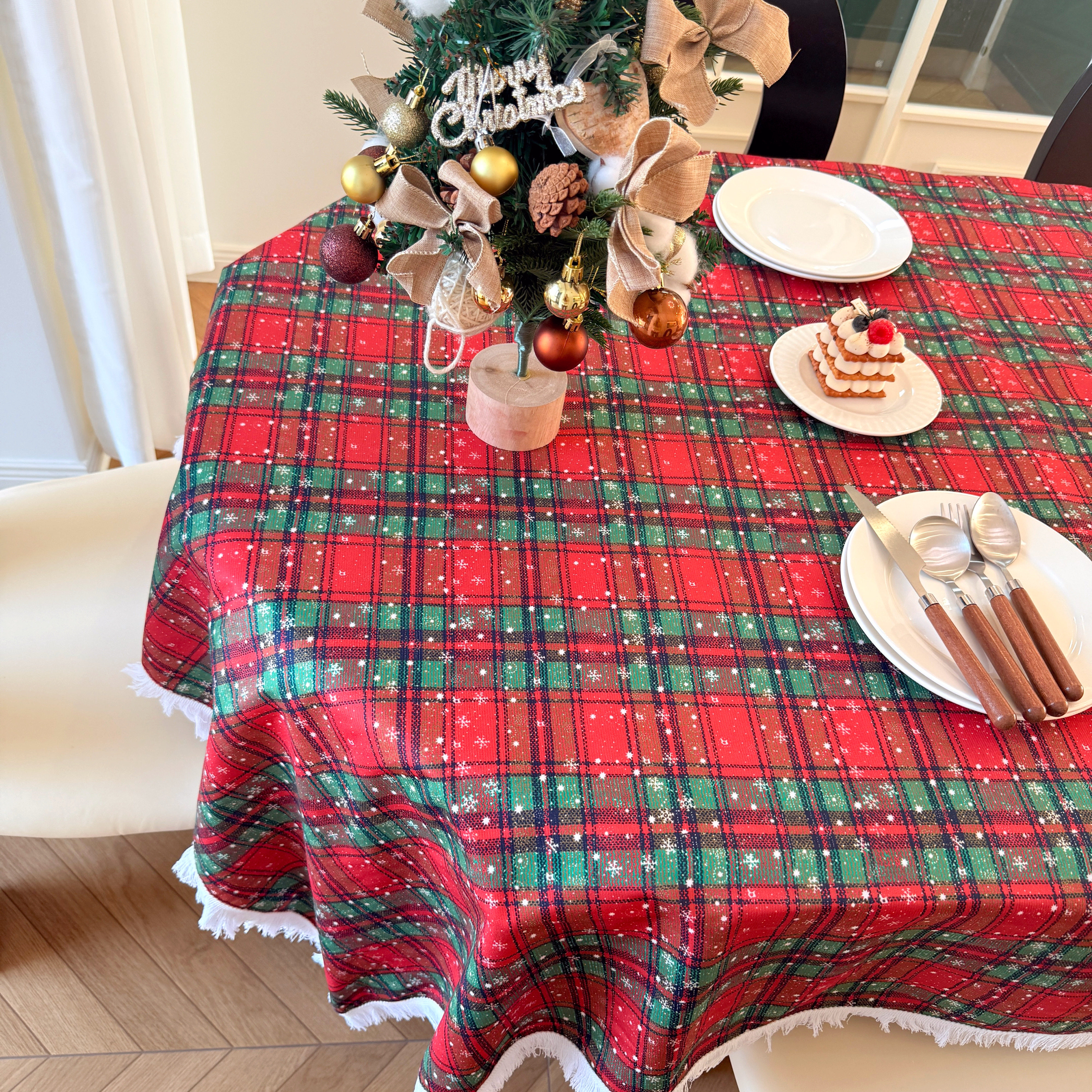 圣诞桌布格子花边绒布餐桌布正方形流苏茶几防尘布格纹桌布定制,淘宝优惠券,粉丝福利购,淘宝优惠卷