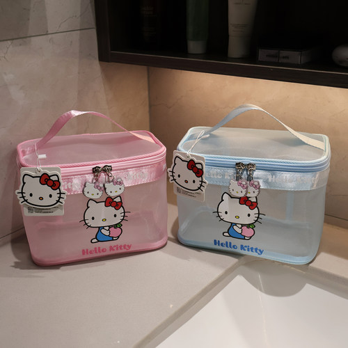 HELLOKITTY凯蒂猫网纱镂空化妆包轻便手提大容量旅行洗漱袋收纳包 - 图0