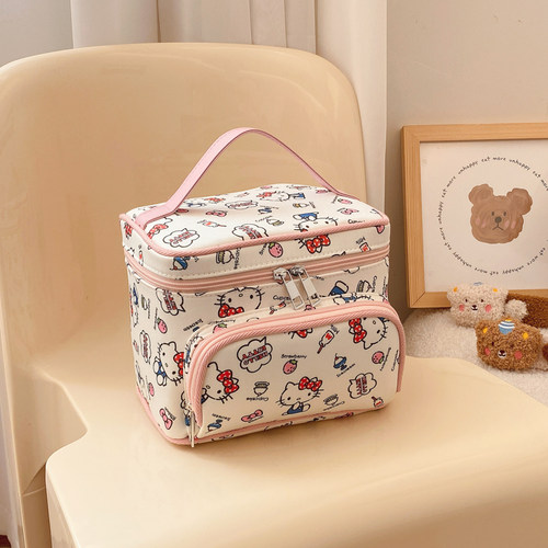 正版HelloKitty化妆包凯蒂猫手提大容量便携式护肤化妆品收纳盒箱 - 图1