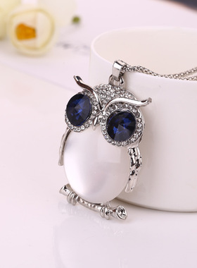 厂家直销韩版水晶猫头鹰长款时尚毛衣链项链女