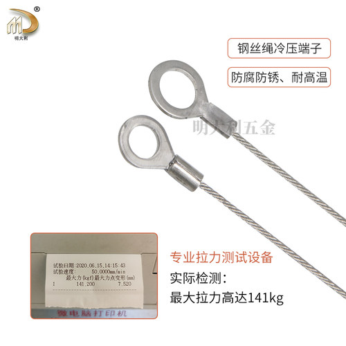1.5mm钢丝绳连接鱼眼端子灯饰保险绳不锈钢端安全绳灯具保险挂绳 - 图1