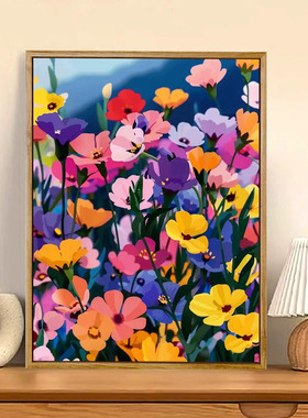 七彩油菜花数字油画diy填充填色高级感丙烯装饰画油彩画