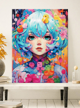 宫崎骏的多巴胺女孩数字油画DIY唯美风油彩画客厅装饰画