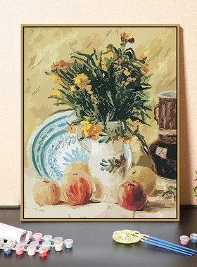 数字油画diy手工填充名人名画梵高玫瑰绿色系花卉绘画涂色画装饰