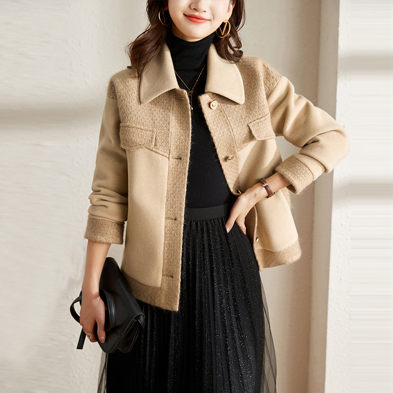 短款2022春季新款韩版宽松毛呢大衣 妍蝶毛呢外套