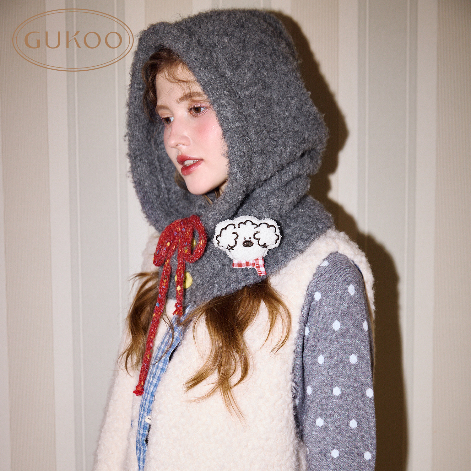 Gukoo/果壳帽子女冬季针织毛线帽新款保暖围脖miiiiichan联名帽子