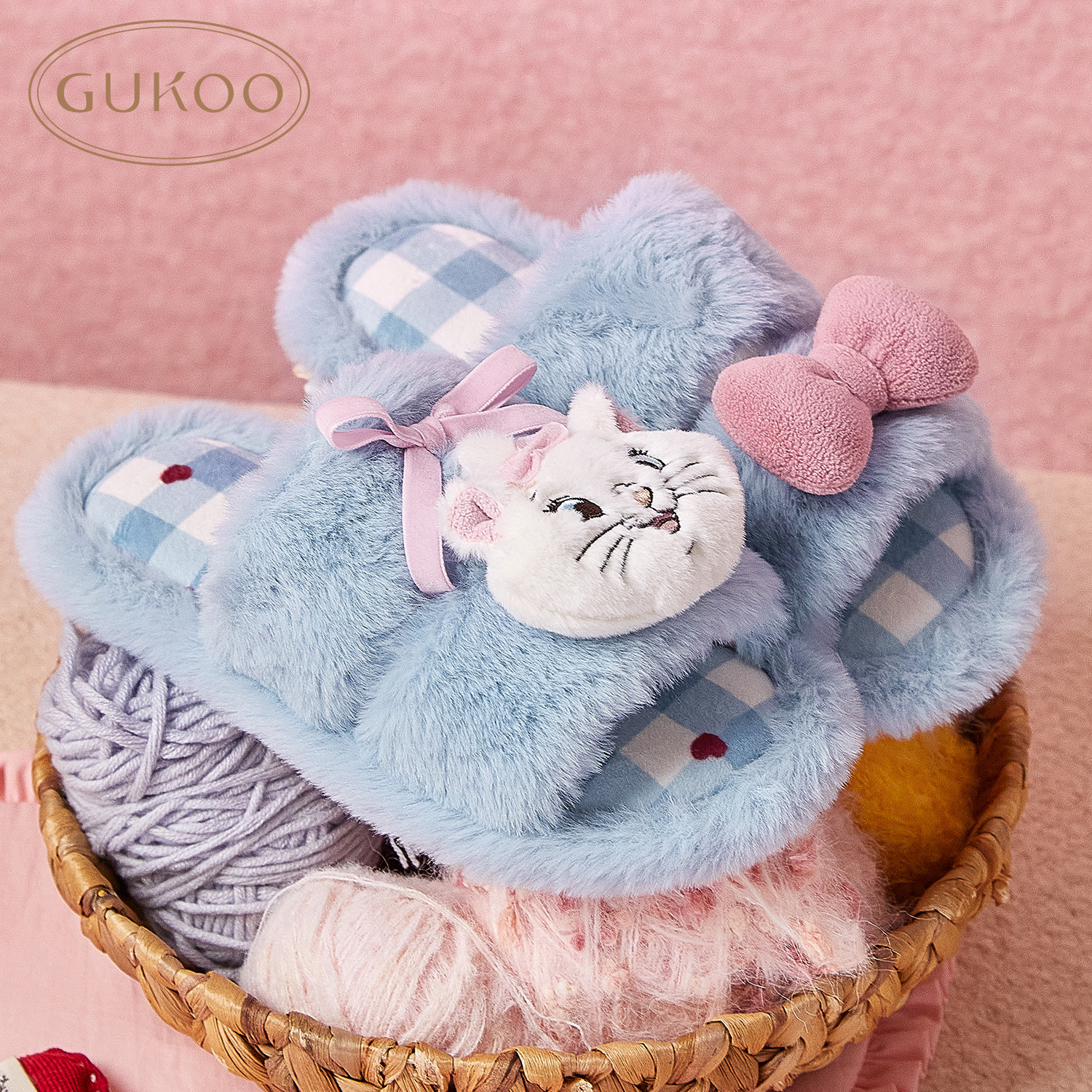 Gukoo/果壳拖鞋女冬季玛丽猫联名新款毛绒保暖女士居家毛毛拖鞋,淘宝优惠券,粉丝福利购,淘宝优惠卷
