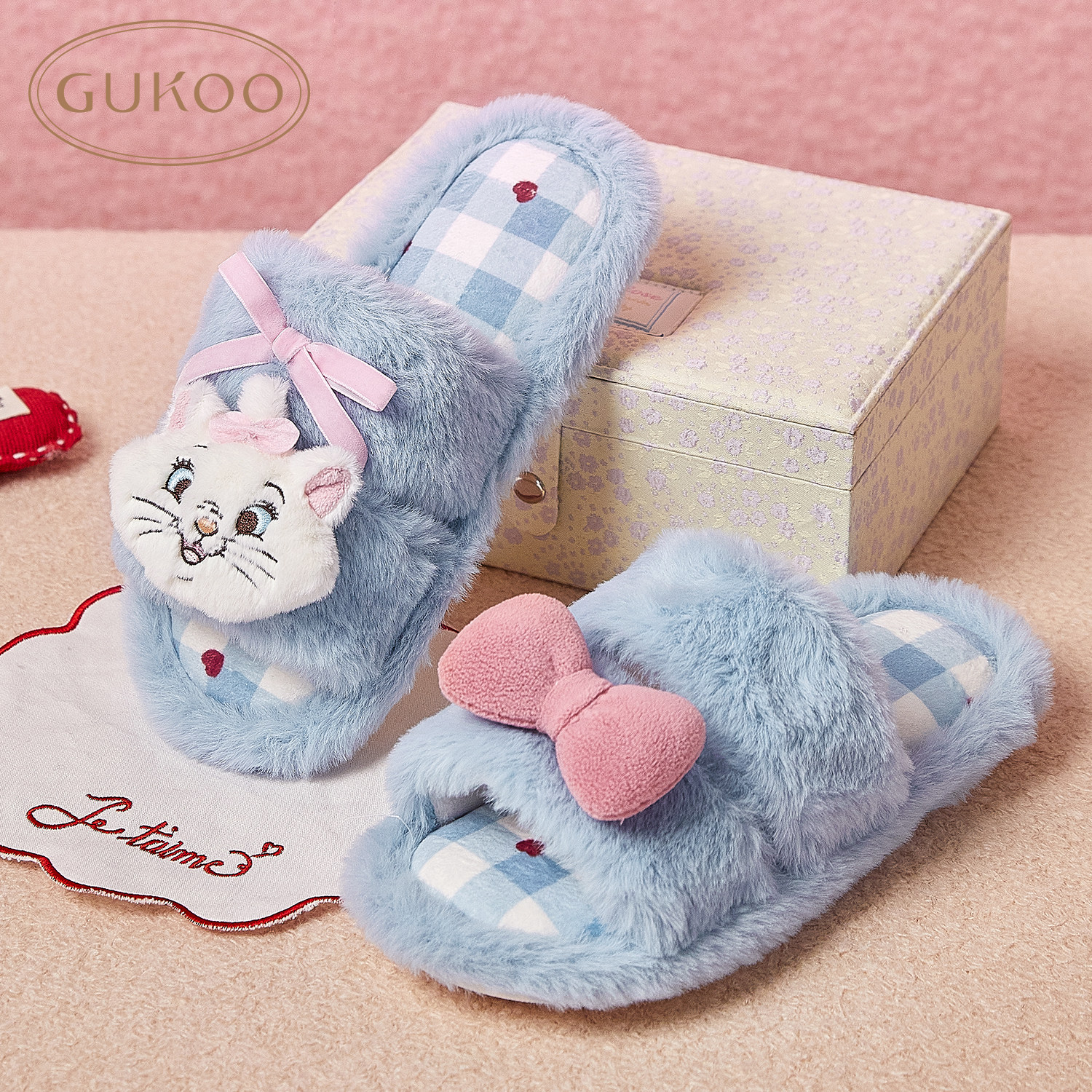 Gukoo/果壳拖鞋女冬季玛丽猫联名新款毛绒保暖女士居家毛毛拖鞋,淘宝优惠券,粉丝福利购,淘宝优惠卷