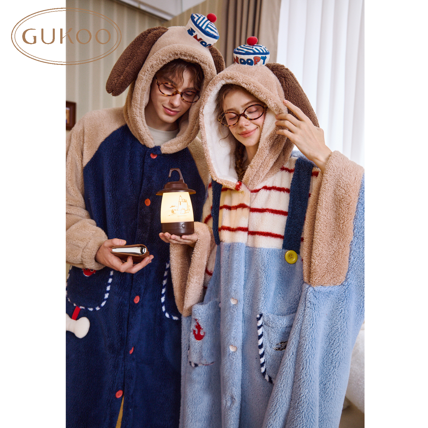 Gukoo/果壳情侣睡袍冬季珊瑚绒保暖新款史努比联名女家居服睡袍D - 图2