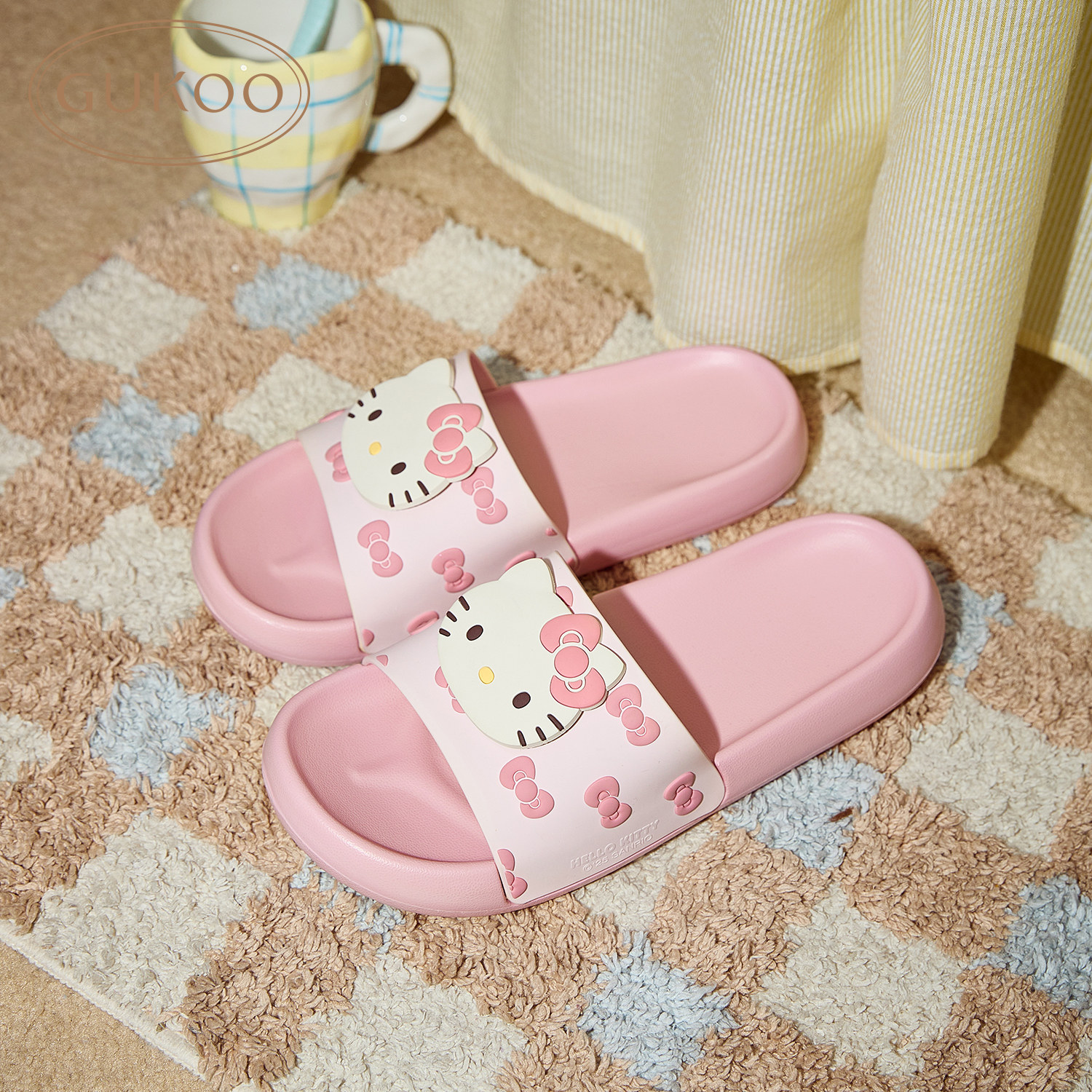 Gukoo/果壳拖鞋女夏季HelloKitty联名新款豹纹EVA女士居家凉拖鞋,淘宝优惠券,粉丝福利购,淘宝优惠卷