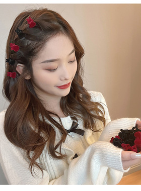 白鹿同款红色丝绒小发夹夏季女侧边抓夹发饰小号碎发夹子头饰发卡
