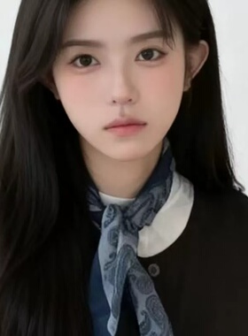 韩系文艺蓝色丝巾2025款秋冬系脖棉麻小方巾女百搭高级感围脖配饰