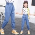 Quần jeans bé gái xuân hè 2019 mới quần nữ trẻ em lớn mùa hè thời trang quần lửng trẻ em chân mỏng nước ngoài - Quần jean