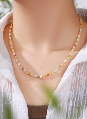 珞石彩色贝壳珠串珠轻奢锁骨链女