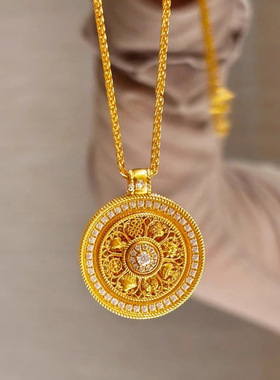 久不掉色精致转运珠项链女款可转动八宝罗盘时尚百搭项坠圆盘吊坠