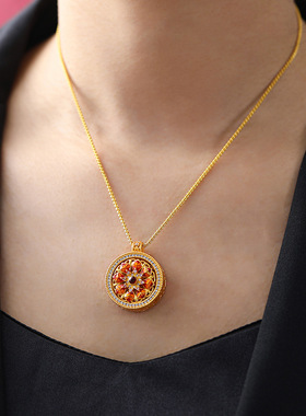 可转动镶钻彩凤尾太阳花罗盘项链