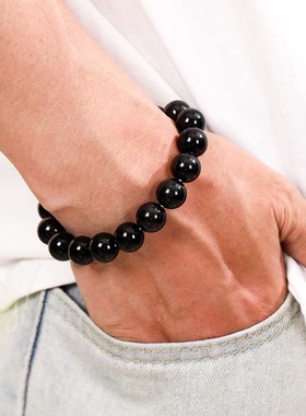 情侣手链黑曜石天然石珠手串