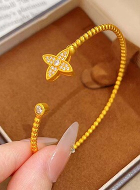 满钻四叶草开口手镯气质时尚手链