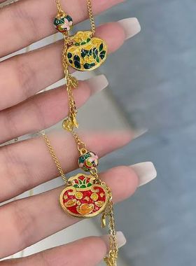 珐琅彩小元宝钱袋吊坠项链女款