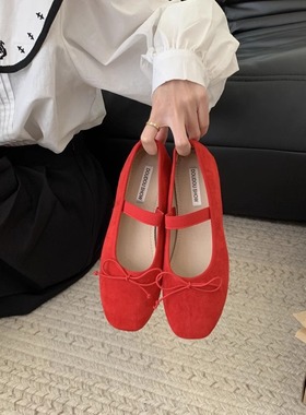 平底红色单鞋芭蕾舞鞋