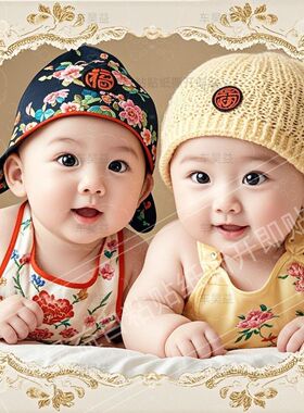 双胞胎宝宝海报墙壁贴画龙凤胎宝宝早生贵子婚房卧室装饰自粘贴纸