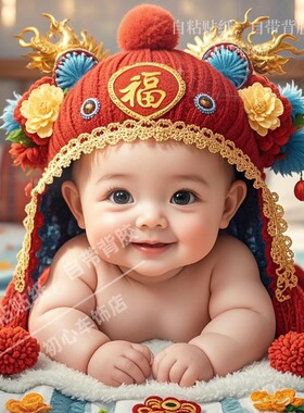 双胞胎宝宝贴画马年招财进宝婚房装饰床头喜庆福娃卧室门窗墙贴纸