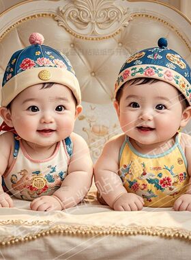 双胞胎宝宝海报墙壁贴画龙凤胎宝宝早生贵子婚房卧室装饰自粘贴纸
