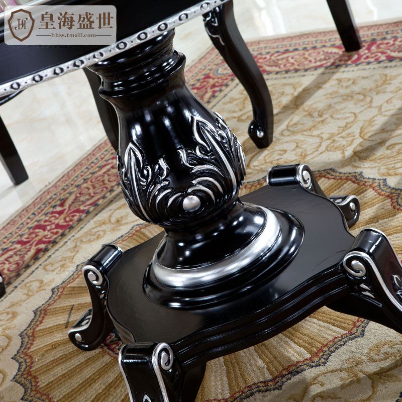 欧式小户型餐桌椅组合美式黑檀loft轻奢0.8米1米实木圆形饭桌子