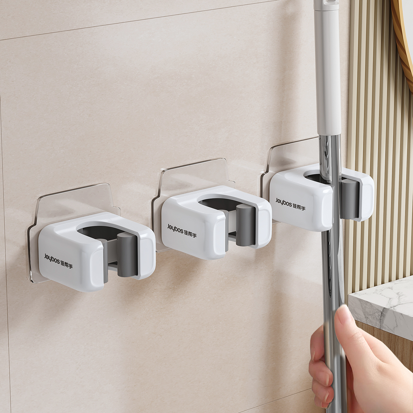 佳帮手拖把壁挂夹免打孔挂钩卫生间浴室墙上扫把收纳置物架拖把夹