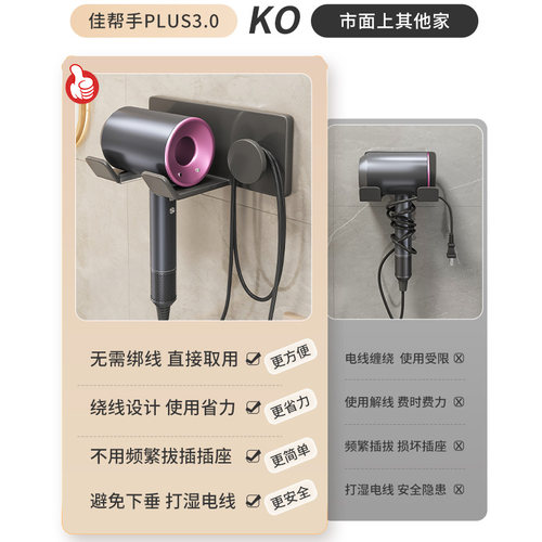 免打孔壁挂式吹风机置物架卫生间电吹风支架浴室风筒收纳架子挂架 - 图2