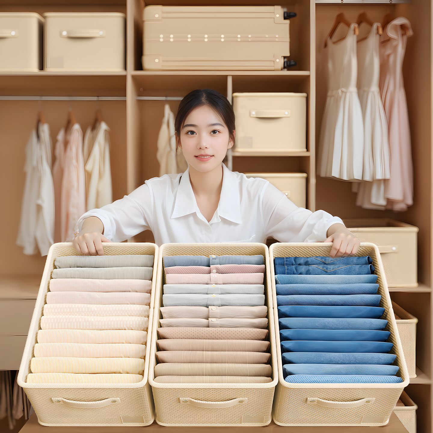 佳帮手衣服裤子收纳盒衣物衣柜收纳箱家用整理牛仔裤分层收纳神器 - 图0