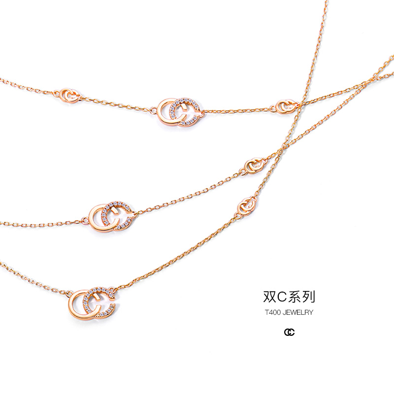 c 新款 2018 T400 双 纯银项链女士锁骨链简约施华洛世奇玫瑰金时尚款 c 新款 2018 T400 双 纯银项链女士锁骨链简约施华洛世奇玫瑰金时尚款