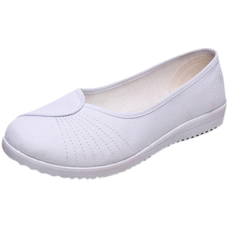 一字款护士鞋白色平底防滑软底医院美容院夏季休闲透气舒适小白鞋 - 图3