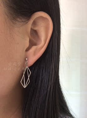 立体多边形长款异域风情风银耳环