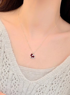 本命年摇摇生肖马小飞马小木马耳环女纯银小马红玛瑙耳钉吊坠项链