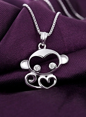 纯银白金色可爱生肖小猴子吊坠项链挂件女款饰品动物首饰手链手绳