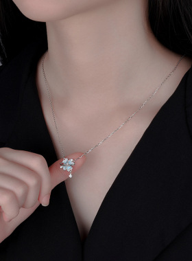 999足银四叶草手链耳钉项链套装女纯银轻奢ins夜光珐琅饰品送女友