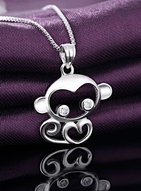 本命年转运925纯银白金色可爱生肖小猴子吊坠项链女动物手链配饰