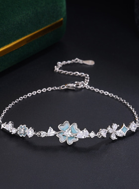 999足银星愿幸运四叶草手链耳钉项链套装女纯银轻奢ins夜光珐琅