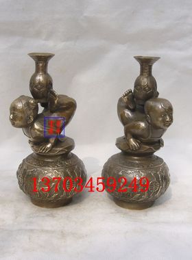 荣华富贵简约现代新款金童玉女蜡烛台一对油灯铜蜡台婚庆装饰卧室