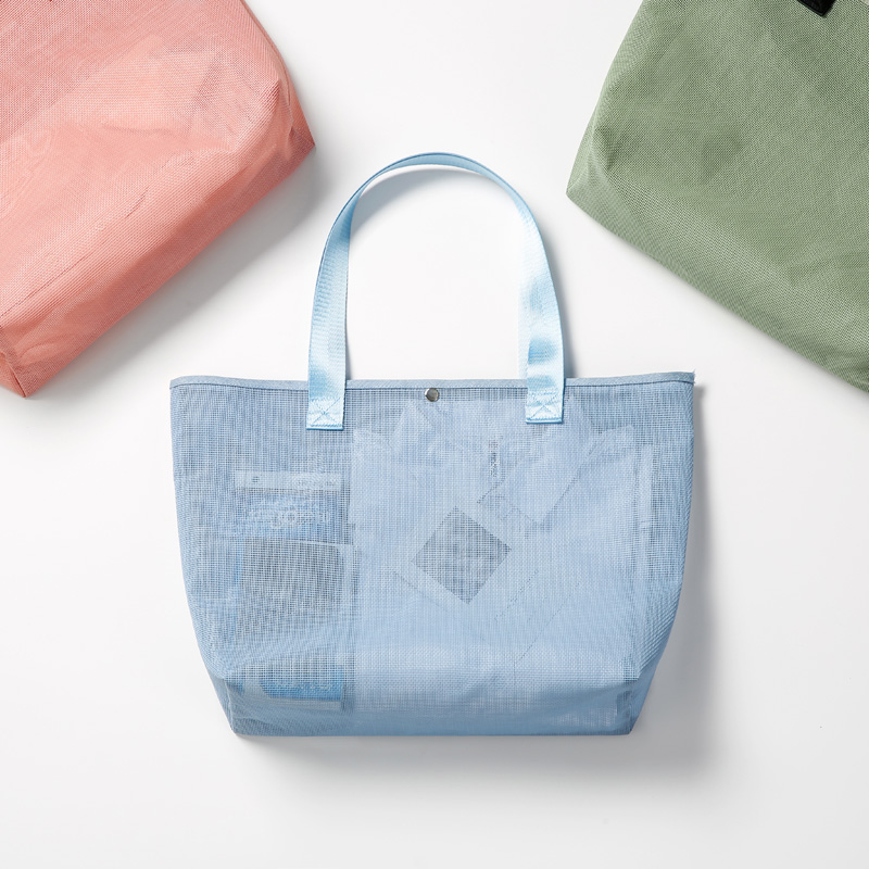 高颜值时尚手提袋透明包包女外出手拎网纱编织袋大容量环保购物袋