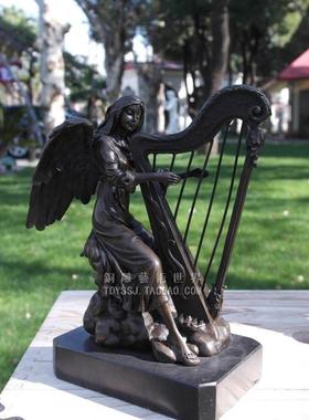 天使书房雕塑林先铜竖琴铜像音乐