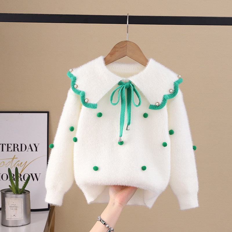 女童毛衣2025秋冬新款水貂绒加厚娃娃领儿童针织衫加绒中大童上衣,淘宝优惠券,粉丝福利购,淘宝优惠卷