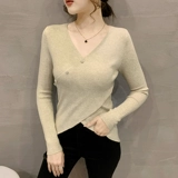 Дизайнерский трикотажный приятный телу свитер, осенний, тренд сезона, V-образный вырез, в корейском стиле