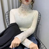 Кружевной трикотажный свитер, лонгслив, утепленные приятные телу нарукавники, в западном стиле